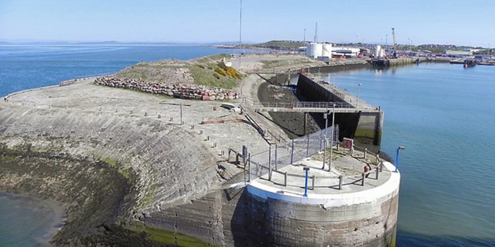 Low tide leaves the tide mark on Heysham port’s north Roundhead