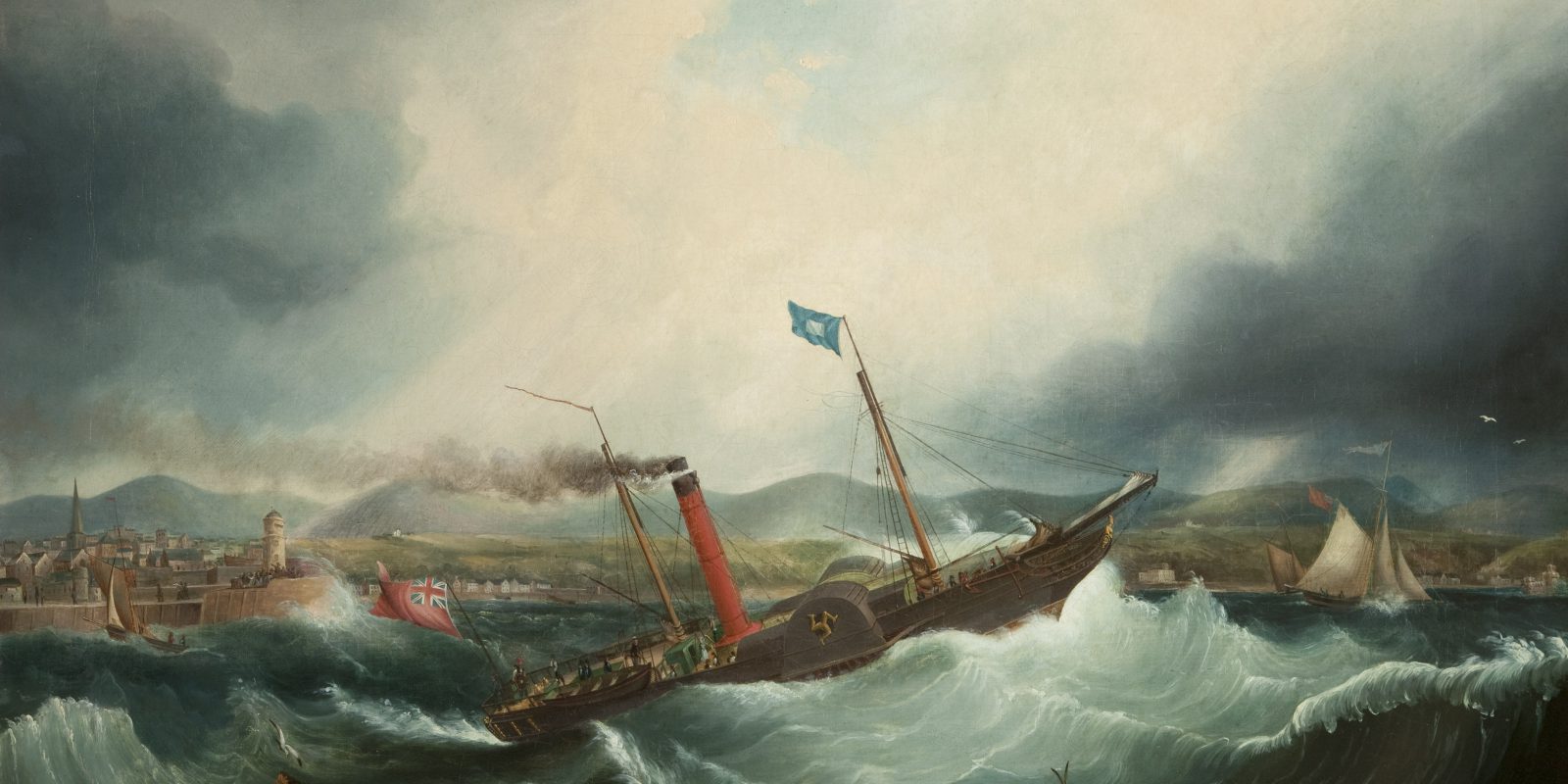 A painting of Isle of Man Steam Packet Company’s first vessel, Mona’s Isle, in a very stormy sea